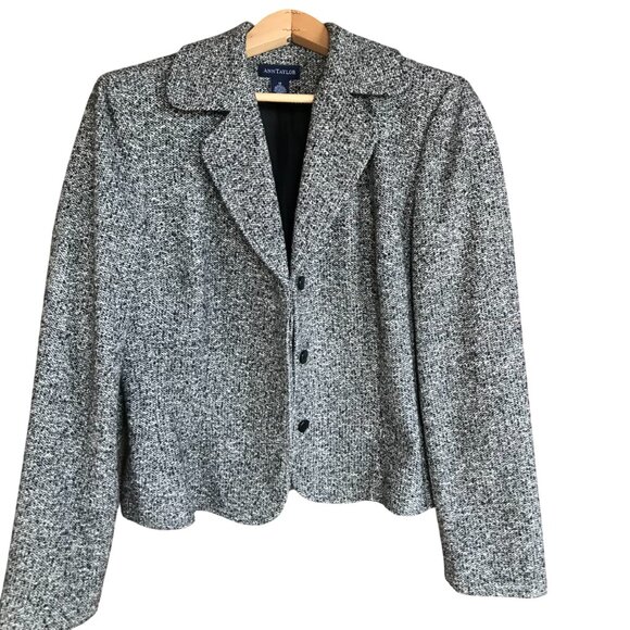Ann Taylor Tweed Jacket, Women's Size 12: Vintage Black White Lined Wool Blazer - Picture 1 of 14